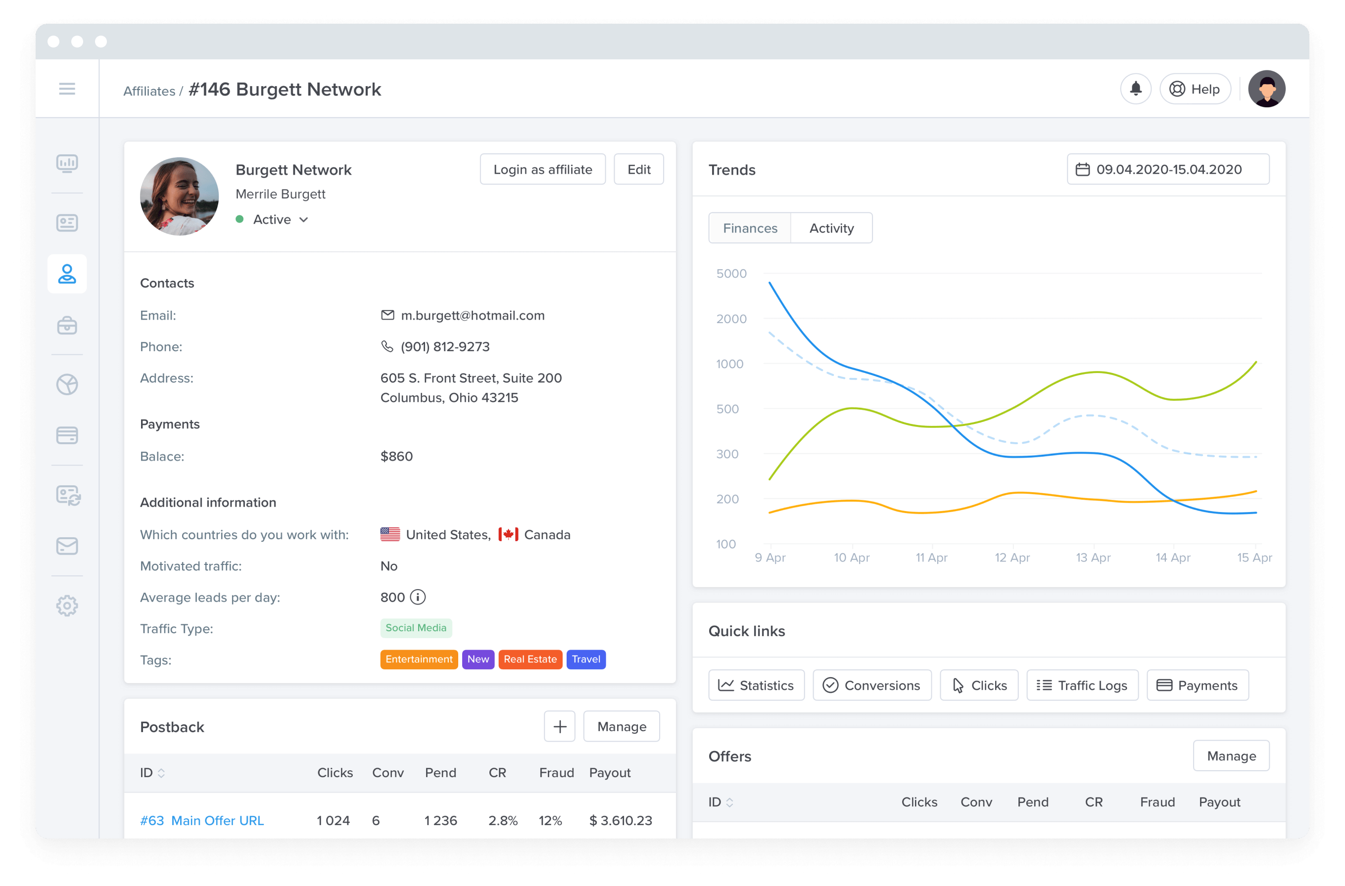 PerformXcel affiliate software tracking screenshot for affiliates